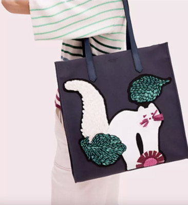 Kate Spade Kitt Embellished Cat Large North South Tote Bag NWT