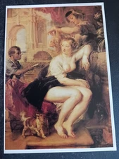 vtg postcard art Peter Paul Rubens Bathsheba am Springbrunnen painting unposted