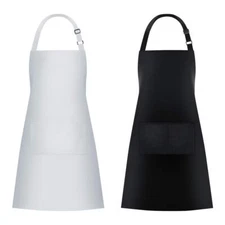 2 Pack Bib Aprons with 2 Pockets Cooking Chef Kitchen Apron for Women Men Bla...