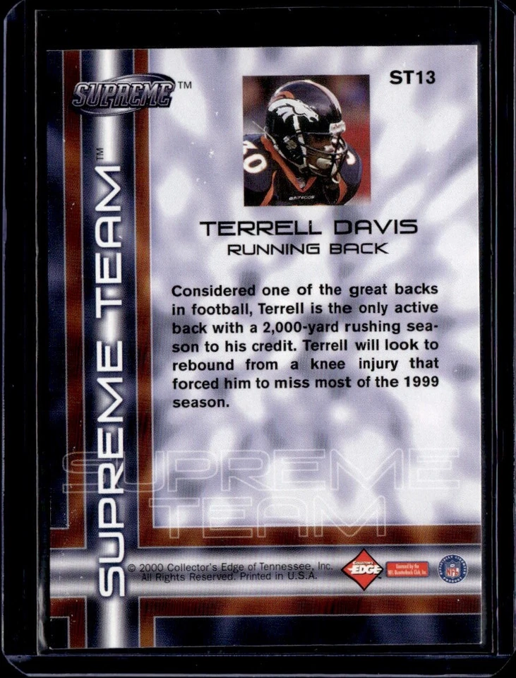 2000 Collector's Edge Supreme #ST13 Terrell Davis Supreme Team - Image 2 of 2