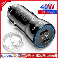 40W Dual USB Type C Cable PD Fast Car Charger Adapter For iPhone 16 15 Pro Max 