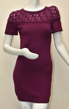  2390 NEW Chanel Knit CASHMERE Sweater Dress Short Sleeve CC Logo Plum Purple 34