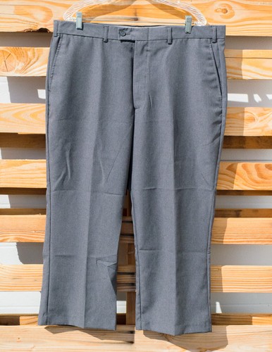 Polyester Gray Flat Front Retro Casual 