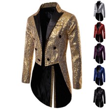 Men's Glossy Sequins Swallow-Tailed Coat Jacket Dress Banquet Performance