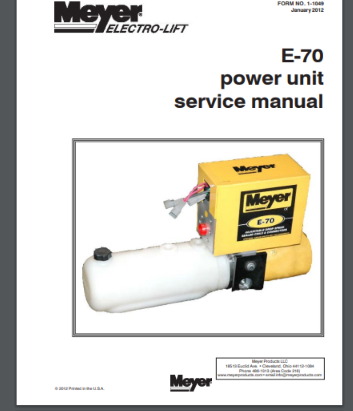 Meyer E-70 Snow Plow power unit service manual 46 pages 2012
