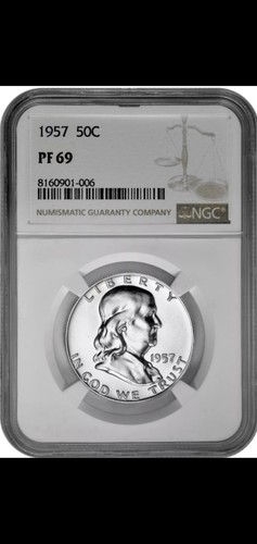 1957 PF69 Franklin Half Dollar NGC Cert; Brilliant luster & looks Cameo 006