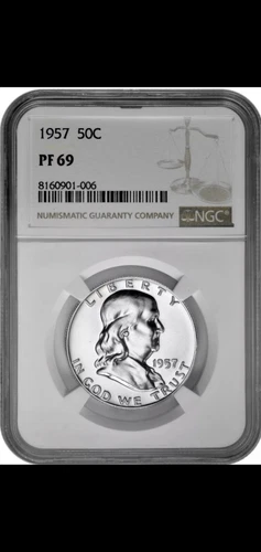 1957 PF69 Franklin Half Dollar NGC Cert; Brilliant luster & looks Cameo 006