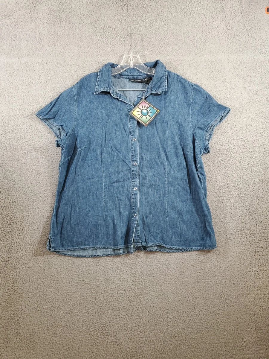 Vintage No Boundaries Denim Shirt Juniors 3X Blue Cap Sleeve