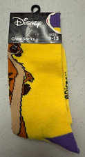 Disney The Lion King Timon Size 9-13 Yellow Graphic Novelty Crew Socks - NWT