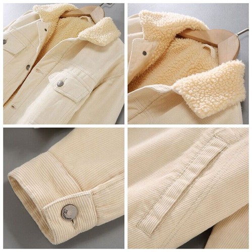 Men Sherpa Lined Jacket Button Down Corduroy Warm Trucker Lapel Coat Winter - Picture 11 of 17