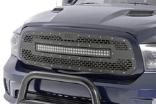 Rough Country Mesh Grille w/30in Dual Row Black Series LED 13-18 for RAM 1500
