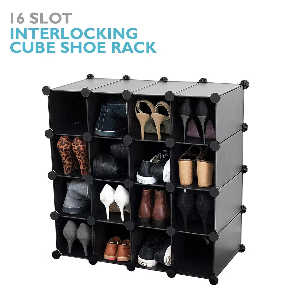 AMOS Interlocking 16 Pair Cube Shoe Storage Rack Compartment Shelf Organiser Box - Image 3 of 4