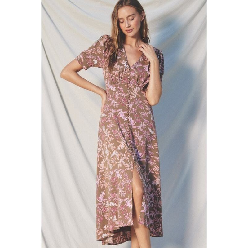Dress Forum Mauve & Taupe Size Small Slow Dancing Button Detail Midi Dress  | eBay