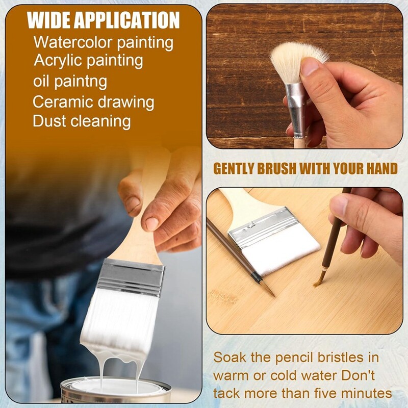 18pcs Pottery Glaze Brushes, Wood Long Handle Artist Fan Paint