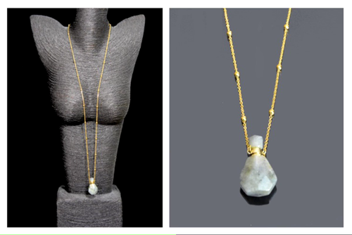 Collier Infini Avec Pendentif Bouteille De Parfum En Amazonite - Chaîne Inox 80cm, Vert/doré