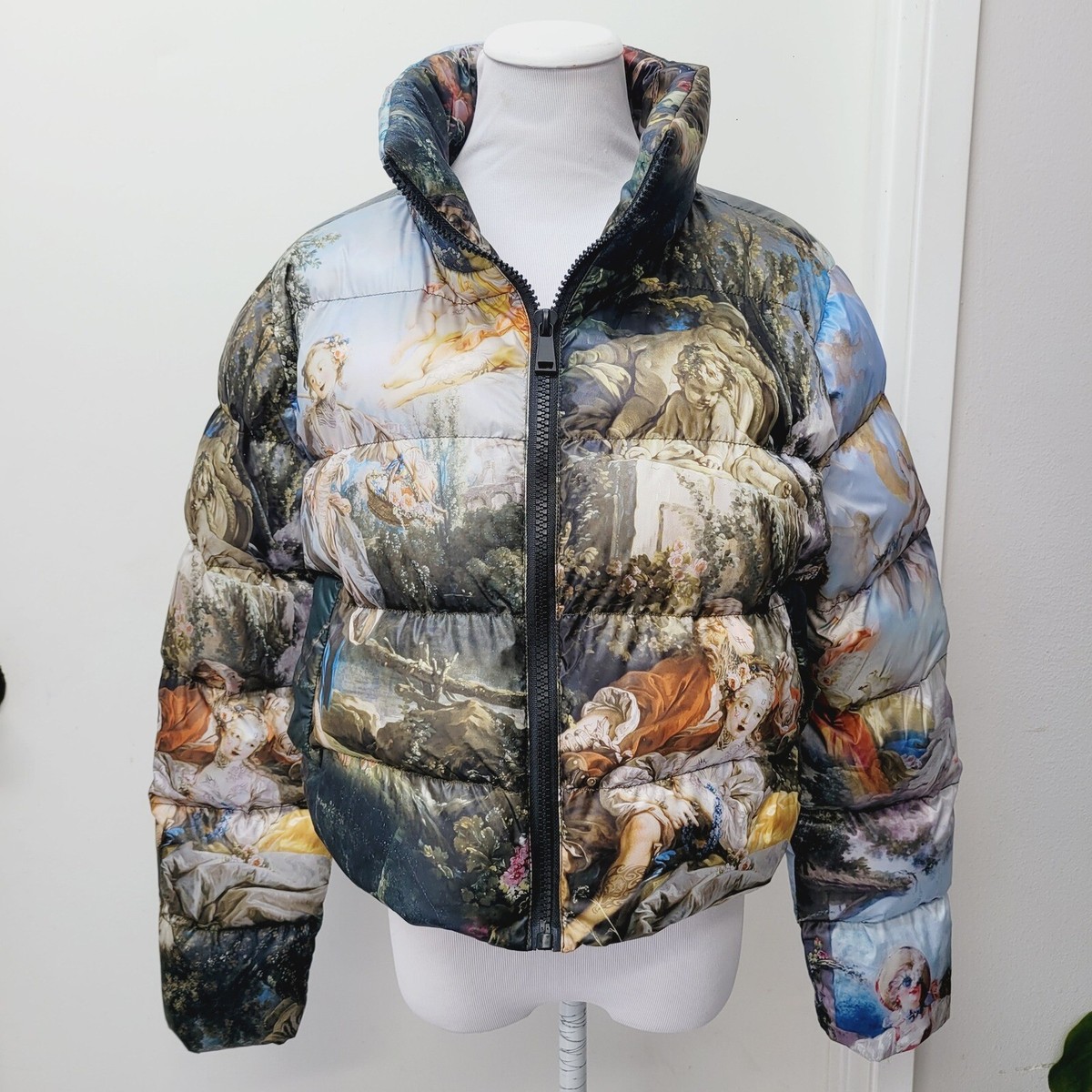 Dolls Kill Current Mood Puffer Jacket Renaissance Print Full