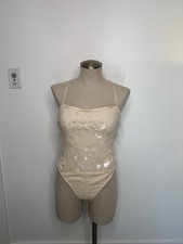 NWT ZARA CREAM SEQUINED FLORAL BODYSUIT Small