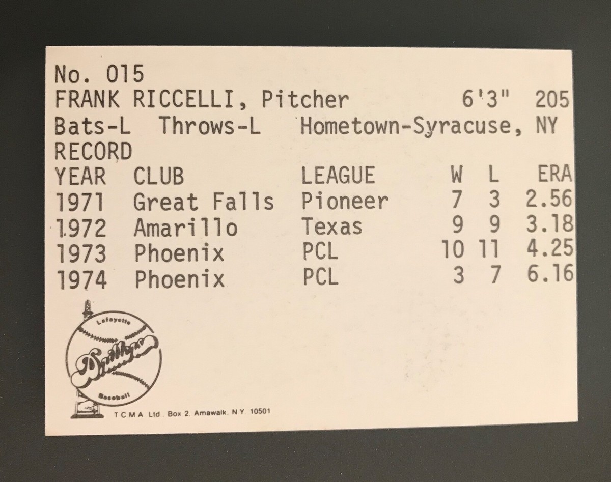 1975 TCMA Baseball Lafayette Drillers #015 FRANK RICCELLI | eBay