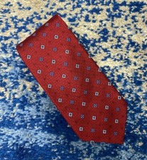 Brooks Brothers Deep Red Blue Geometric Flowers Italian Silk Necktie Made in USA