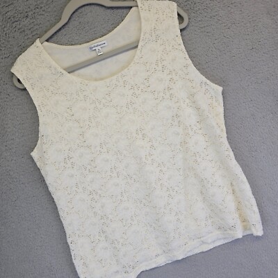 Croft and Barrow Top Womens XL Round Neck Floral Lace Overlay Preppy Academia