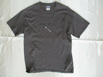 Gildan Size M Mens 100% Cotton Graphic ''Cereal Killer'' Novelty Humor Tee Grey