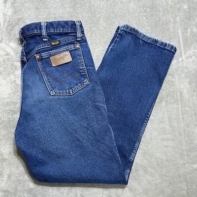 Wrangler Jeans Cowboy Cut Mens 32x29 947STR Stretch Blue Whiskered Denim 