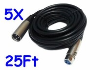 5 Pack Lot XLR Shielded Balanced Microphone Mic Audio Cable Male to Female 25ft