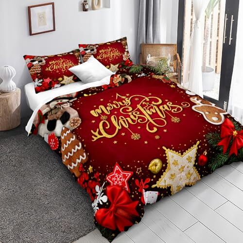 Merry Christmas Bedding Size Duvet Cover Set Red Chritsmas Quilt King
