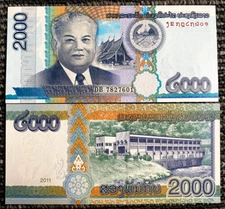 Laos  2000 Kip 2011 Banknote World Paper Money UNC