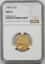 1909-D $5 NGC MS 61 Indian Head Gold Half Eagle