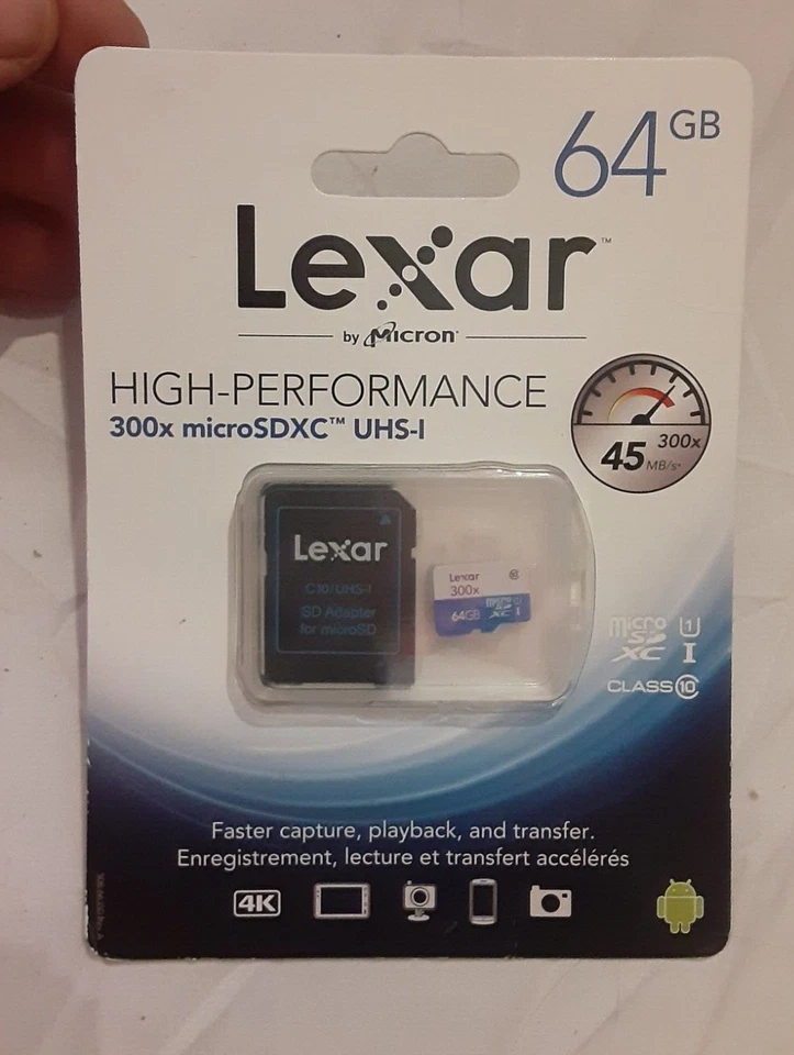 LEXAR High-Performance microSDXC Flash Memory Card- NEW- 300x 64GB UHS-I 45mb/s - Image 2 of 4