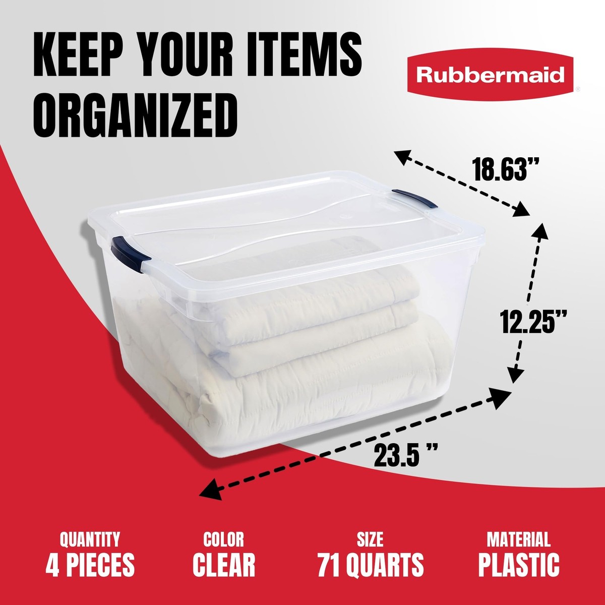 Rubbermaid Cleverstore Clear 71 QT Pack of Stackable Large