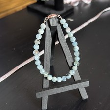 Aquamarine Natural Gemstone Bead Bracelet  Smooth Round 6mm, 8.25"