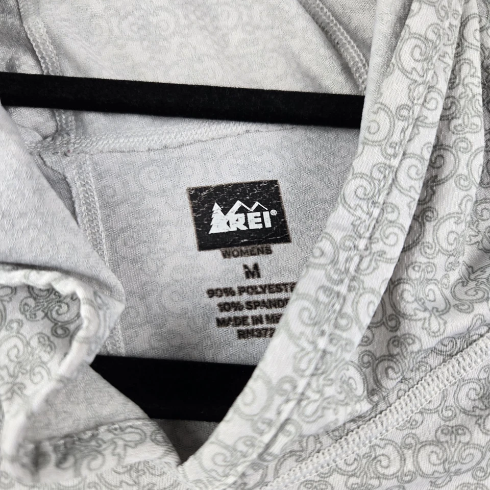 Camisa REI Mujer Mediana Blanca Gris Con Capucha Manga Larga Poliéster Ligera Foto 2 de 4