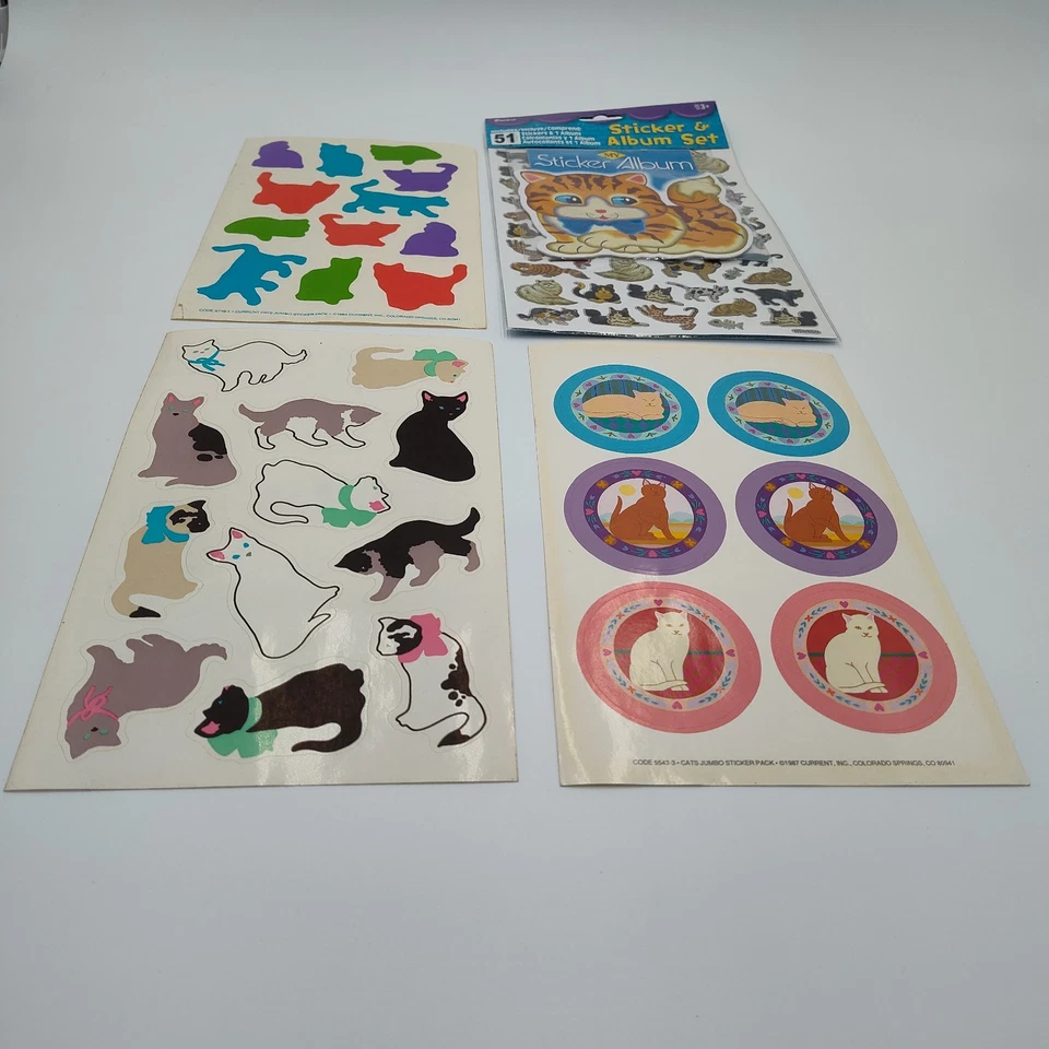 Hojas de pegatinas de gato vintage de los años 80 y álbum de pegatinas pequeñas manualidades para álbumes de recortes  Foto 2 de 4
