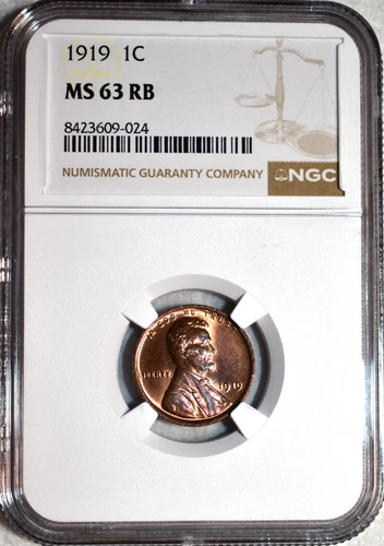 NGC MS-63 RB 1919-P Lincoln Cent, Blazing, PQ Red-Brown specimen.