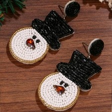 SNOWMAN Seed Bead Earrings NWT