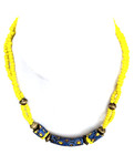 Vtg African Trade Bead Necklace Venetian Millefiori Glass Blue Yellow Beads 16" — photo 2