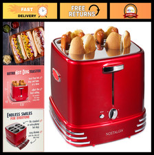 4-Slot Hot Dog & Bun Toaster with Tongs - Cooks Chicken, Turkey, Veggie Links, S