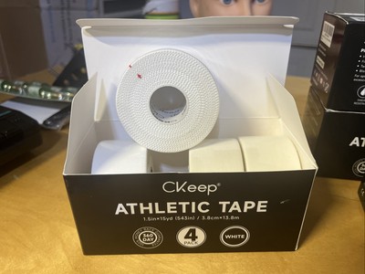 CKeep ATHLETIC TAPE 4 ROLLS WHITE BREATHABLE HYPOALLERGENIC SWEAT RESISTANT FIRM