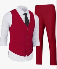 MEN'S MEDIUM SUITS 2 PIECES, VEST PANTS SET V-NECK SLIM FIT CASUAL SUIT...