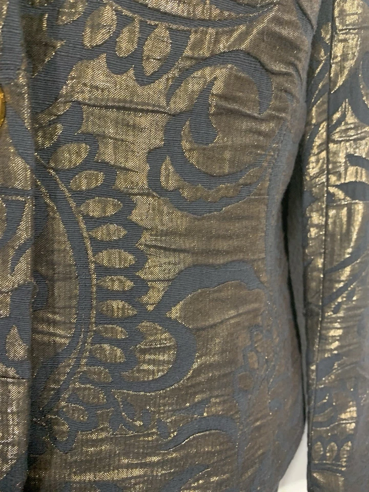 Jaqueta Metálica Preta e Dourada Tamanho Médio Noite Vintage Jacquard Nova - Imagem 3 de 4