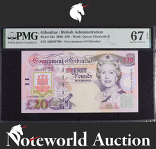 Gibraltar British Administration 20 Pounds 2006 P 33a UNC PMG 67 EPQ