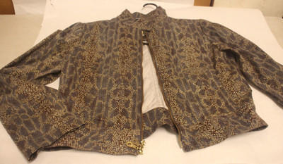 ABS by Allen Schwartz Snake Print Biker Jacket Large Collared 2 way Zip