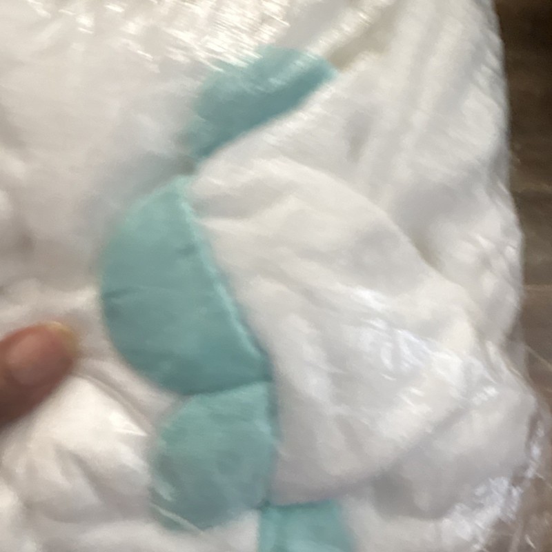 White and Light Blue Plush Blanket with Abstract Pattern and Light Blue Accents