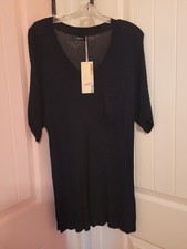 Dokotoo Black Knit V-Neck Sweater Dress Knee Length Short Sleeve Pocket 2XL
