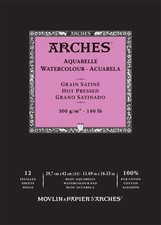 Arches Aquarelle Hot Pressed Watercolor Pad 11.69"x16.53"- 140lb,12 Sheets - 5A0