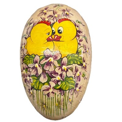 Antique German Lithograph Large Paper Mache Egg 10 x6  Lucky Ducks Easter Candy