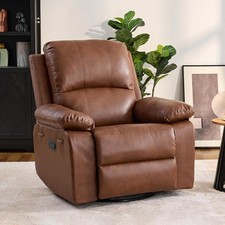 360  Swivel Rocking Leather Recliner Chair for Adults Camel