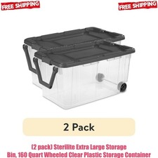 2 pack Sterilite Extra Large Storage Bin, 160 Quart Wheeled Clear